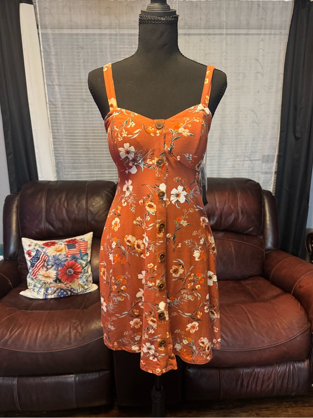 No Boundaries Rust Floral Button-Down Mini Dress